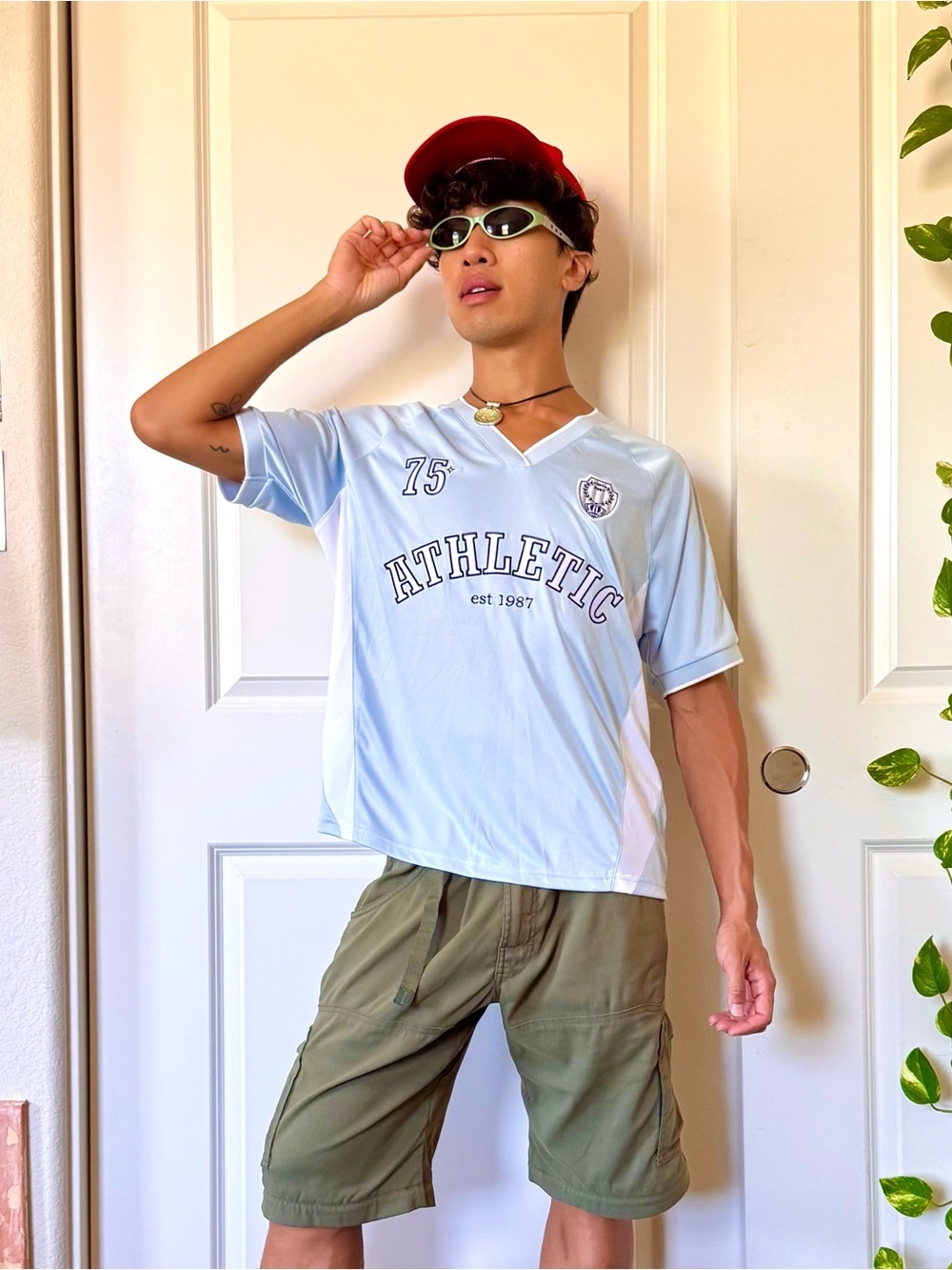 Bar III Light Blue Athletic V‑Neck Jersey